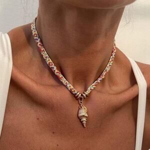 Scarf Necklace with Shell Charm Stackable Bandana Necklace Fashion Jewelry